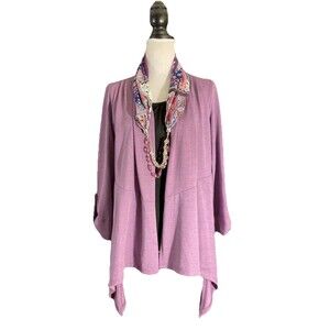 Lilac Boho Cardigan Blouse Beaded Scarf Wrap Floral Chic Pearl Necklace Purple